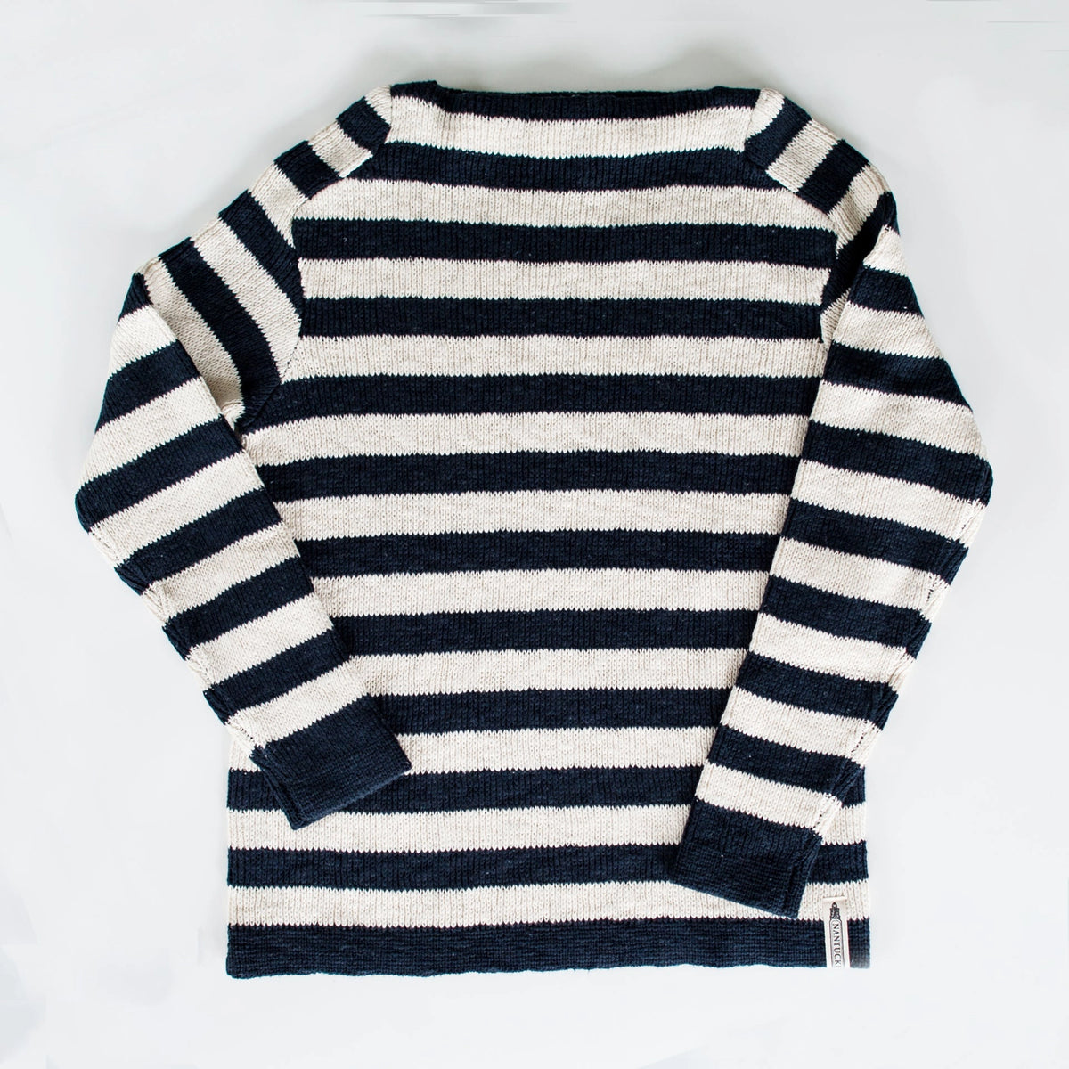 Nantucket Looms 2024 Navy and Cream Stripe Boatneck Sweater sz S