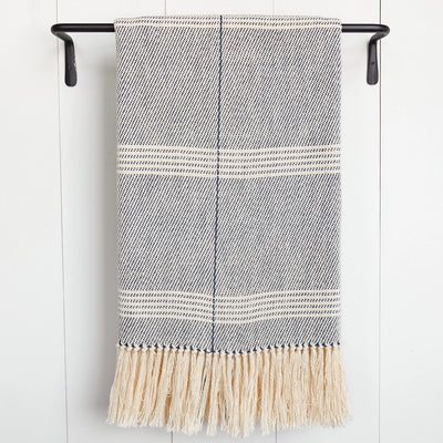 Navy & Ivory Stripe Handwoven Cotton Throw