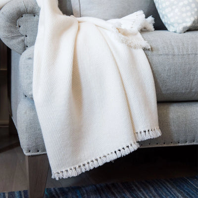 White Handwoven Cashmere Throw