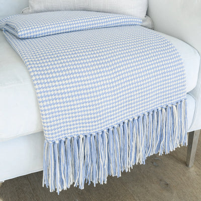 Periwinkle Blue Houndstooth Handwoven Alpaca Throw