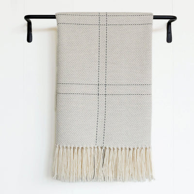 Mist Gray & Charcoal Windowpane Handwoven Alpaca Throw