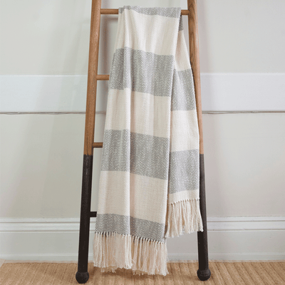 Gray & White Cabana Stripe Handwoven Cotton Throw