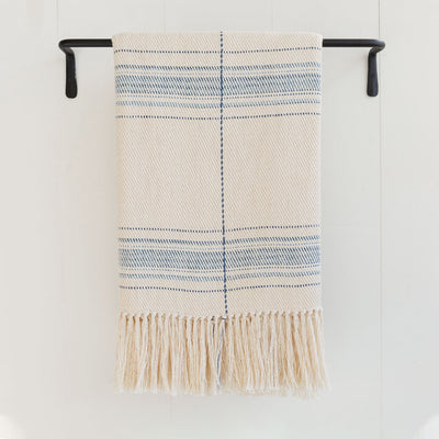 Ivory and Blue Striped Handwoven Cotton Throw – Nantucket Looms