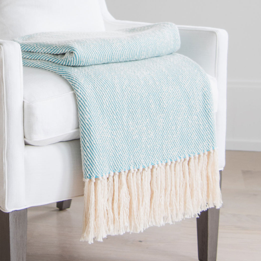 Mermaid Turquoise Handwoven Cotton Throw – Nantucket Looms