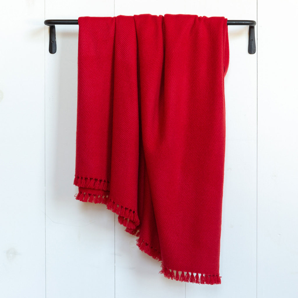 Ruby Red Handwoven Cashmere Throw